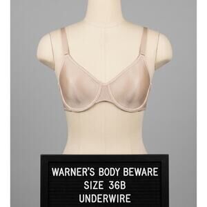 Vintage Warners Body Beware Tan Nude Bra Underwire 36B Unlined Unpadded Sexy